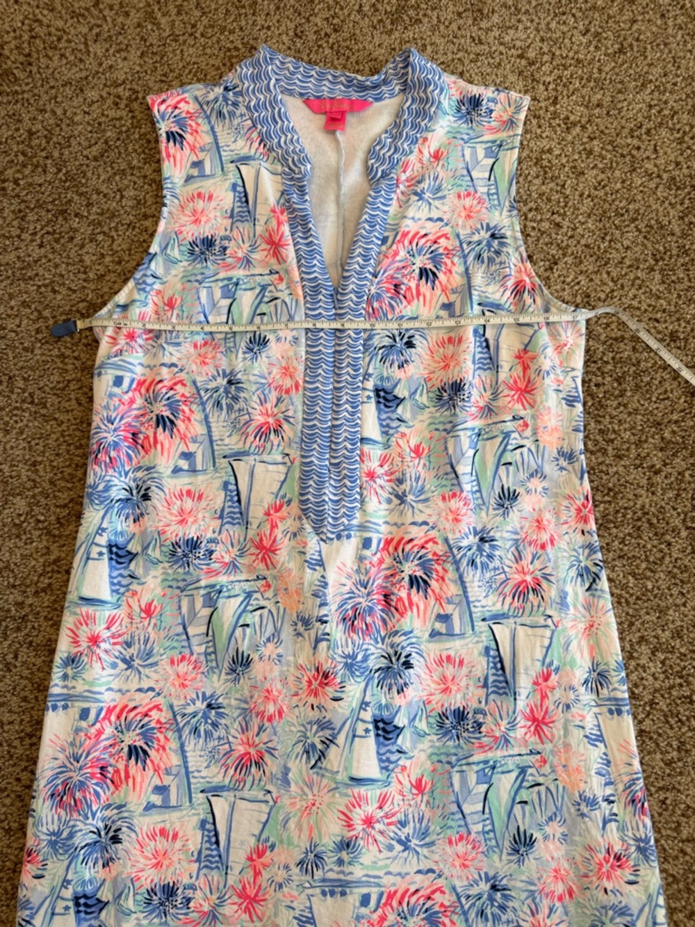 Lilly Pulitzer V-Neck Shift Dress in Blue & Pink Wave Print - Picture 4 of 9